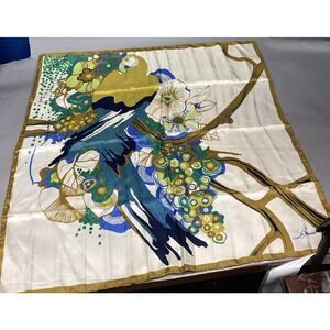 Vintage La Mendola Floral Parrot 100% Silk Scarf - 33.5x33.5”